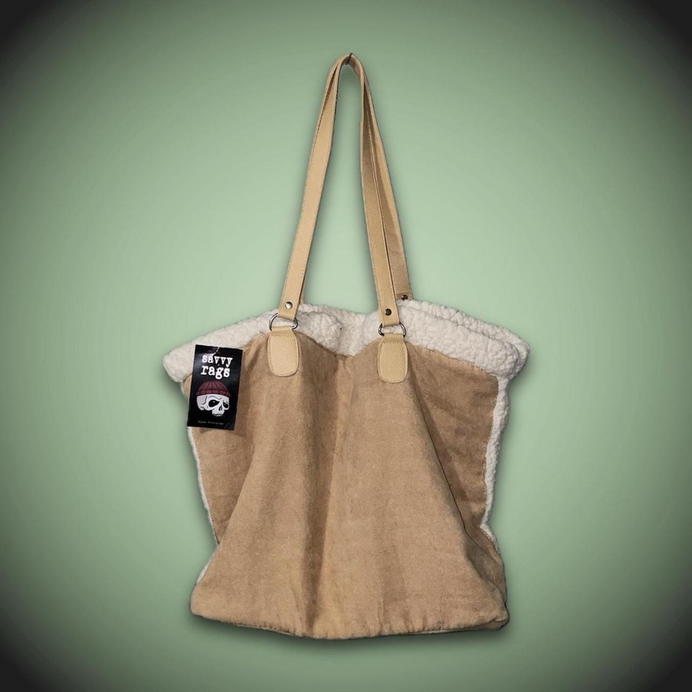 Beige Sherpa Tote Bag with Tan Straps